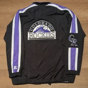 MLB Colorado Rockies Starter Jacket Full Zip Mens XL Purple Black Embroidered